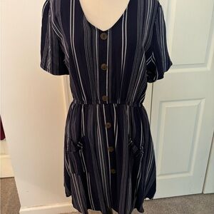 Blu Pepper Navy and White Striped Dress